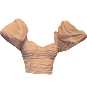 Ruffles mesh baby pink long sleeve top